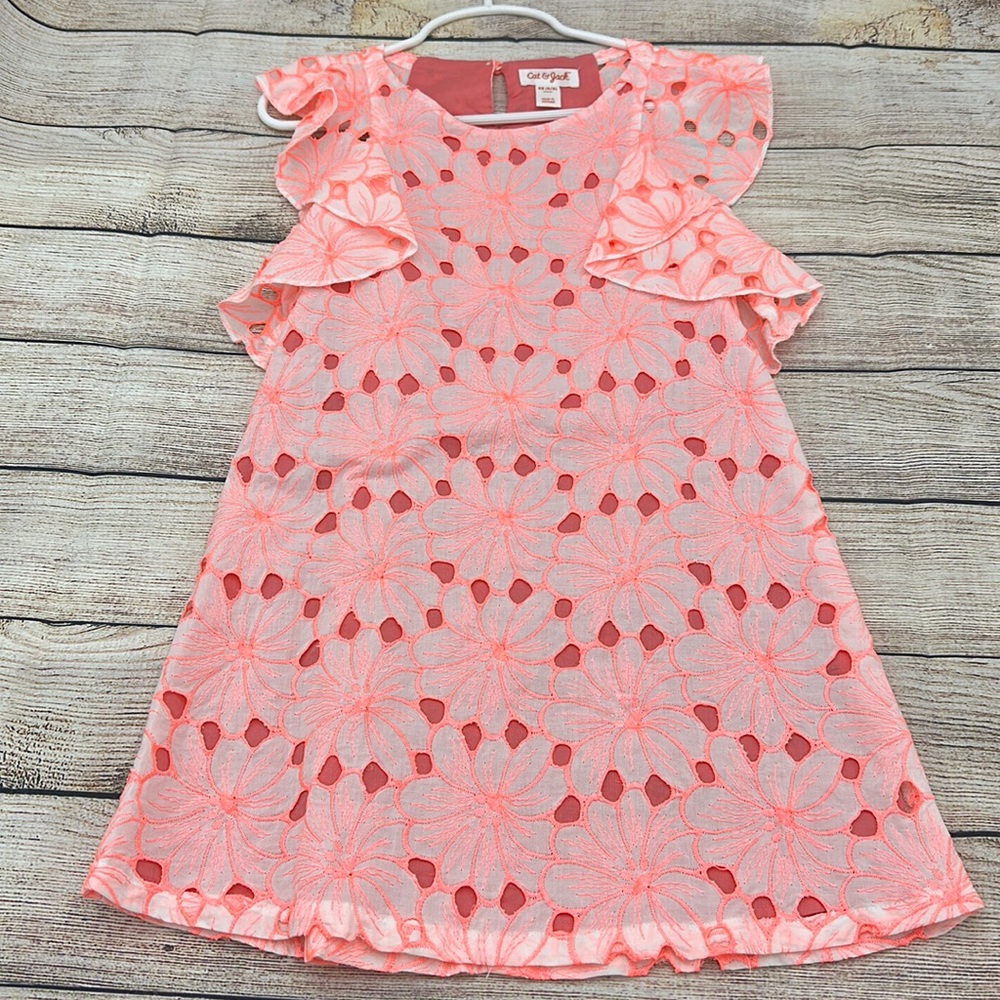 Cat and Jack Pink/Peach Lace Overlay, Flutter Sleeve Dress Size XS (4/5)